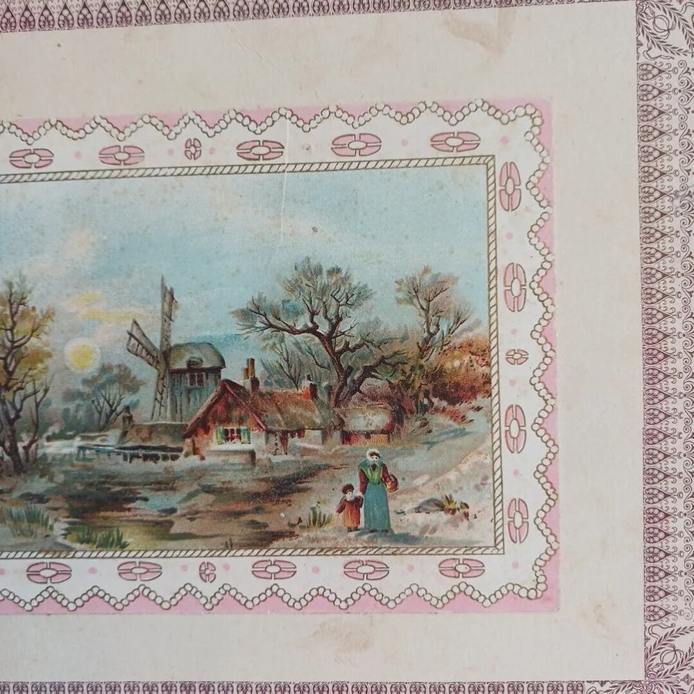 Victorian Antique Farm Windmill Peasants Cardstock Card